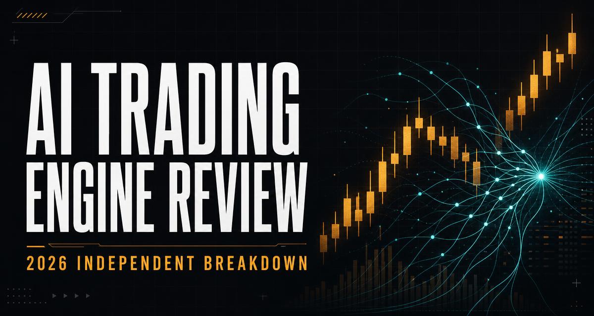 AI Trading Engine review cover graphic showing candlestick and neural network artwork
